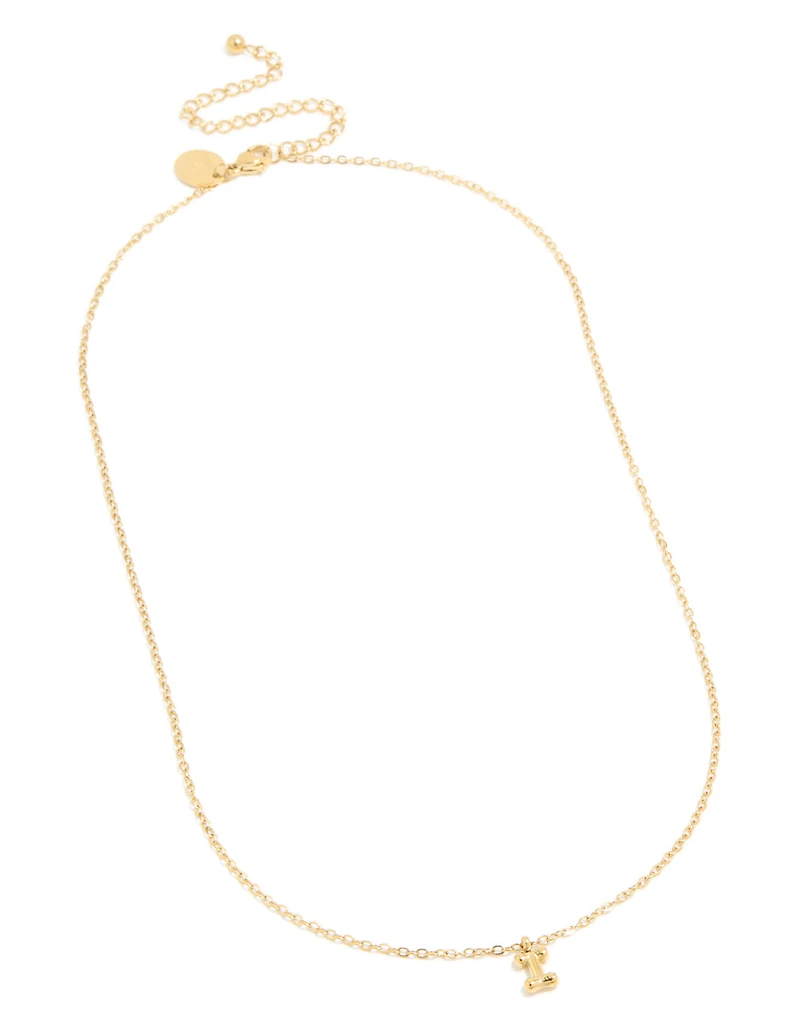 Collier mini bulle en acier inoxydable plaqué or imperméable en forme de lettre I