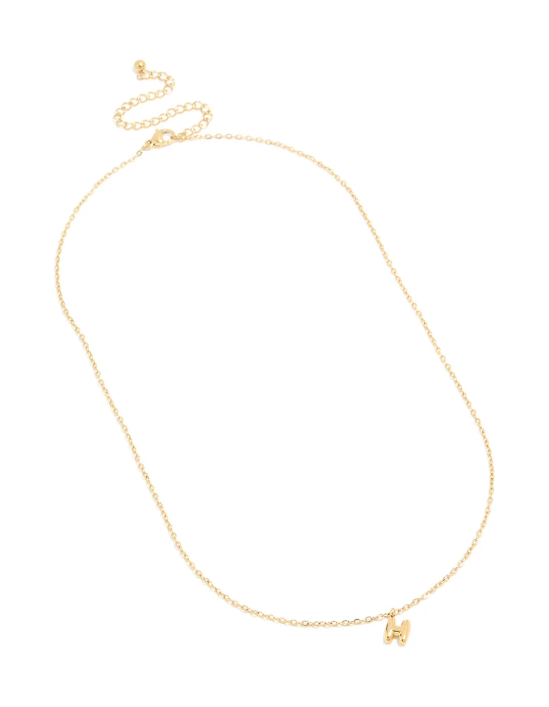 Waterproof Gold Plated Stainless Steel Mini Bubble Letter H Necklace