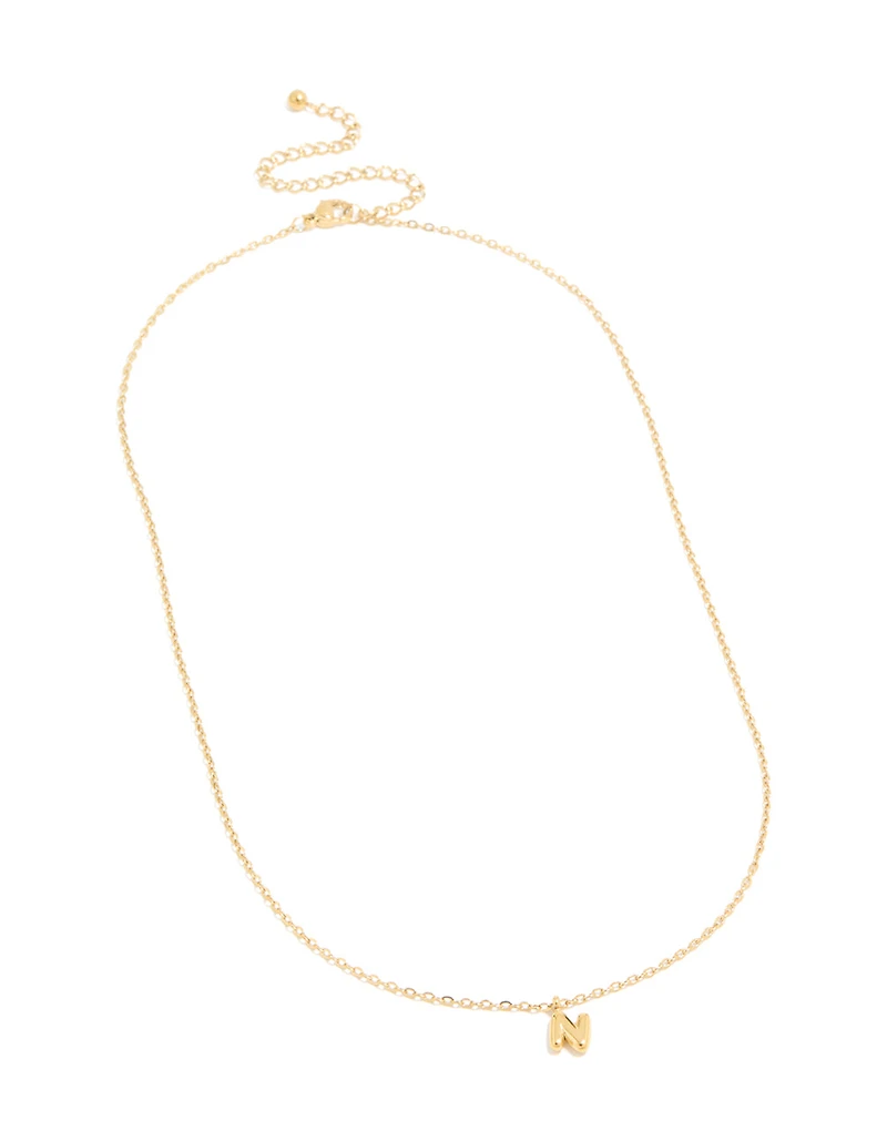 Waterproof Gold Plated Stainless Steel Mini Bubble Letter N Necklace