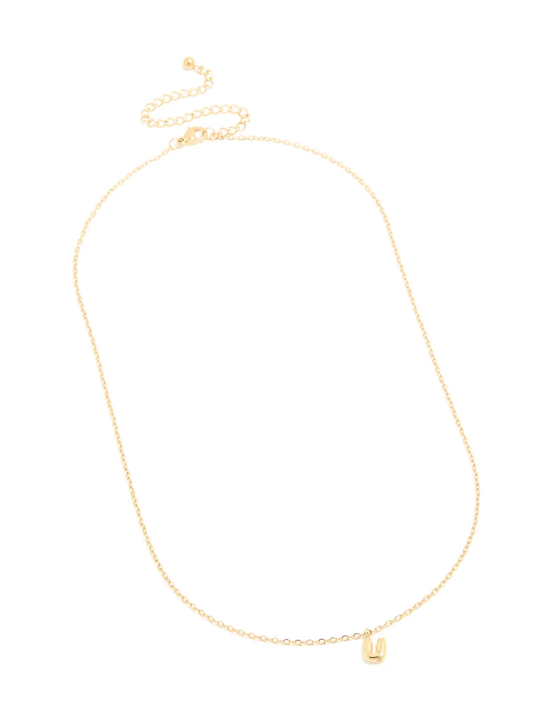 Waterproof Gold Plated Stainless Steel Mini Bubble Letter U Necklace