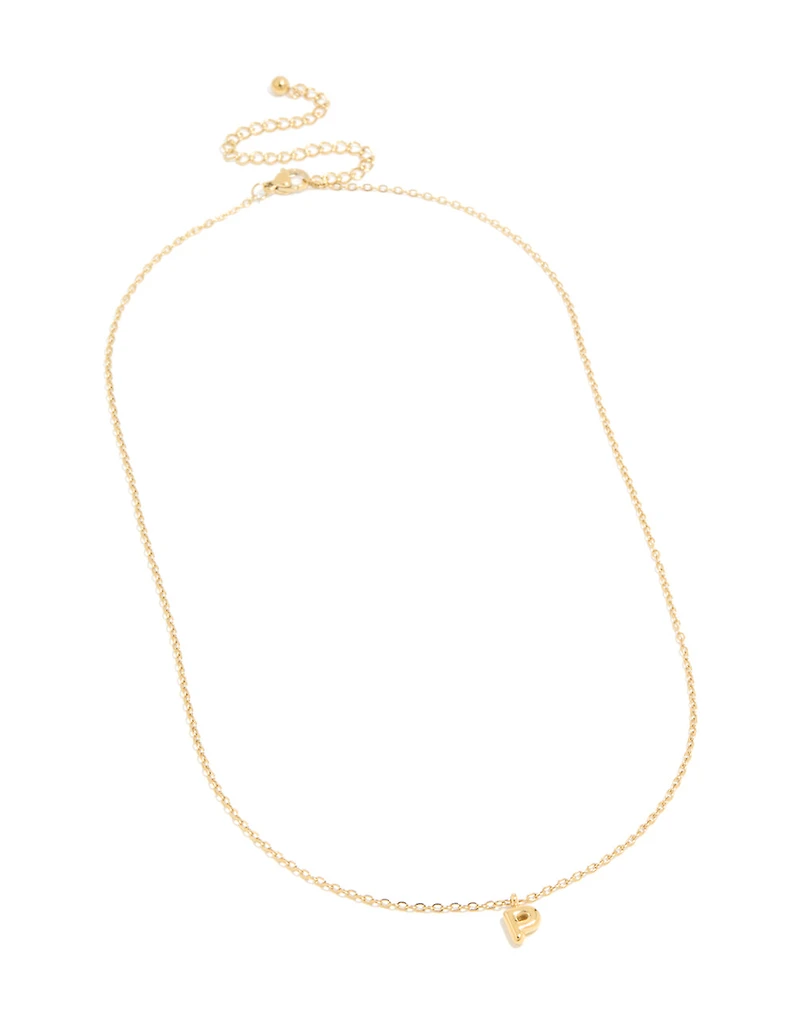 Waterproof Gold Plated Stainless Steel Mini Bubble Letter P Necklace