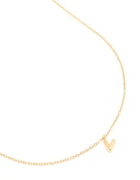 Waterproof Gold Plated Stainless Steel Mini Bubble Letter V Necklace