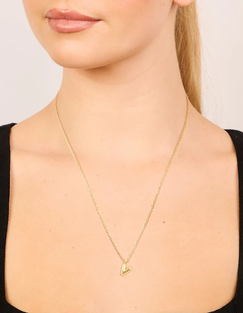 Collier mini bulle en acier inoxydable, imperméable plaqué or, lettre V