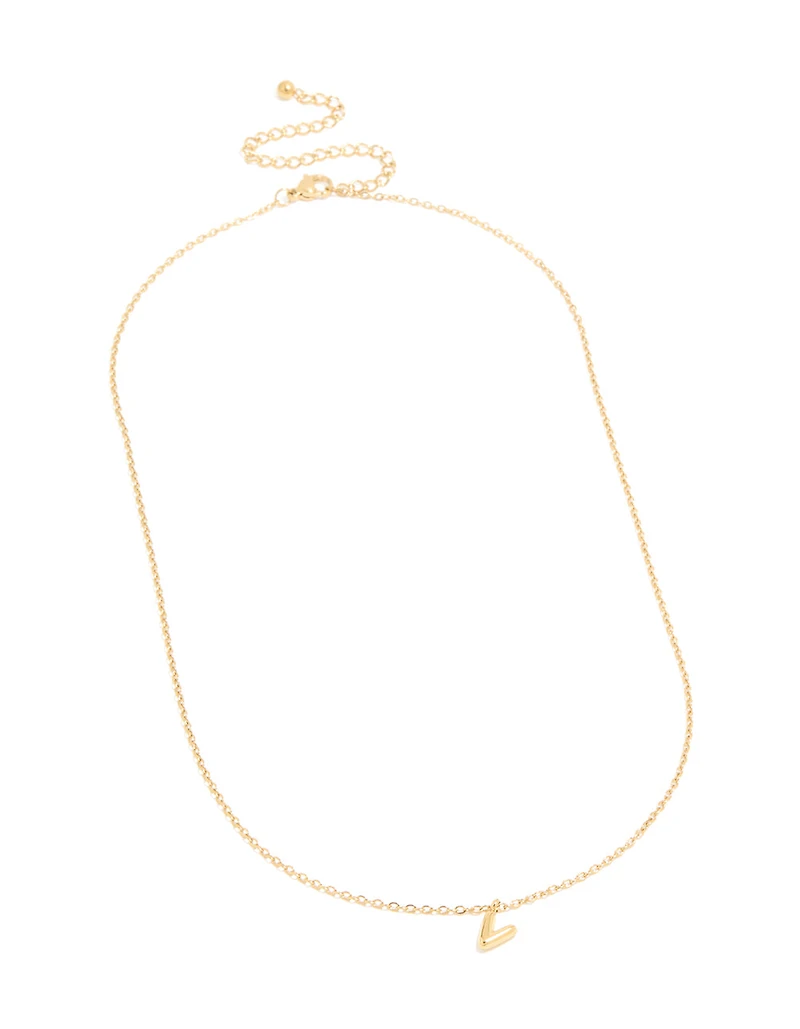 Waterproof Gold Plated Stainless Steel Mini Bubble Letter V Necklace