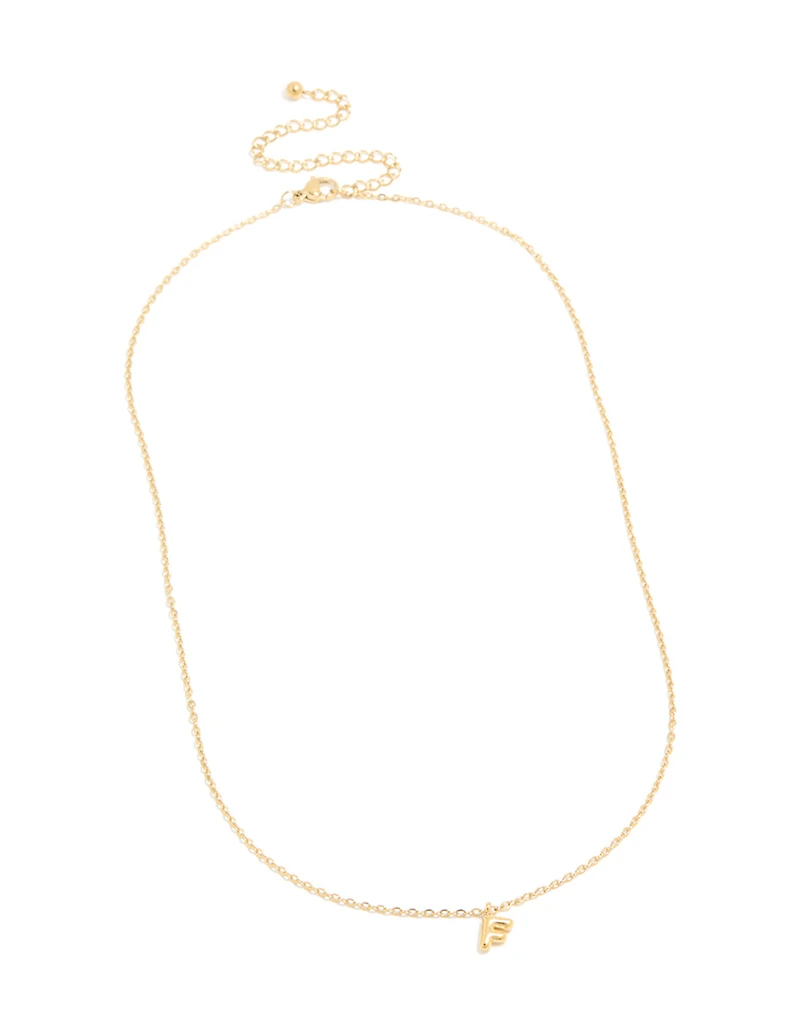 Waterproof Gold Plated Stainless Steel Mini Bubble Letter F Necklace