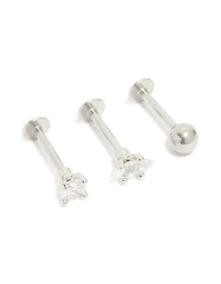 Surgical Steel Cubic Zirconia Marquise & Round Flat Back Studs 3-Pack
