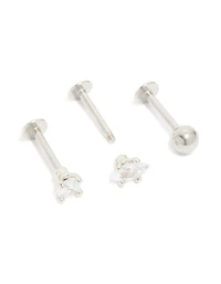 Surgical Steel Cubic Zirconia Marquise & Round Flat Back Studs 3-Pack