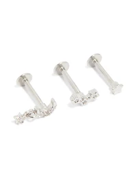 Surgical Steel Cubic Zirconia Celestial Flat Back Studs 3-Pack