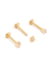 Gold Plated Surgical Steel Cubic Zirconia & Star Flat Back Studs 3-Pack