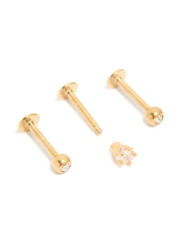 Gold Plated Surgical Steel Cubic Zirconia Round Flat Back Studs 3-Pack