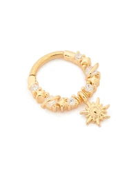 Anneau à clic céleste en zircone cubique en acier chirurgical plaqué or