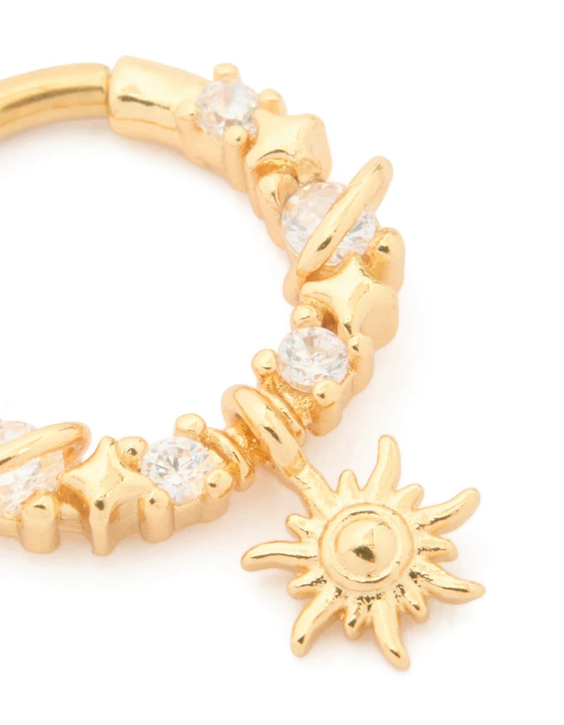 Anneau à clic céleste en zircone cubique en acier chirurgical plaqué or