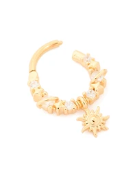 Anneau à clic céleste en zircone cubique en acier chirurgical plaqué or