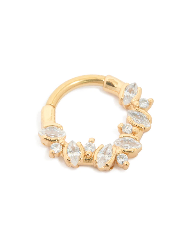 Anneau cliquant en détail en zirconie cubique en acier chirurgical plaqué or