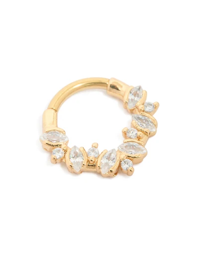 Anneau cliquant en détail en zirconie cubique en acier chirurgical plaqué or