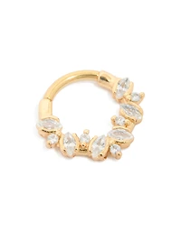 Anneau cliquant en détail en zirconie cubique en acier chirurgical plaqué or