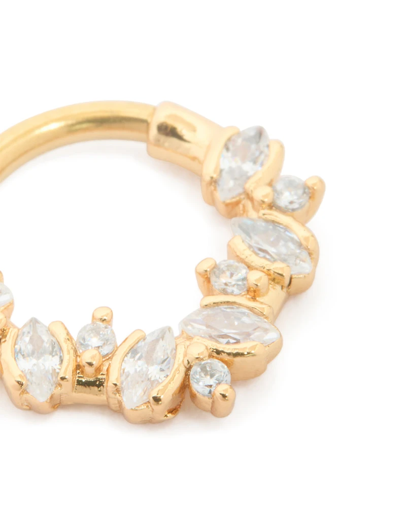 Anneau cliquant en détail en zirconie cubique en acier chirurgical plaqué or