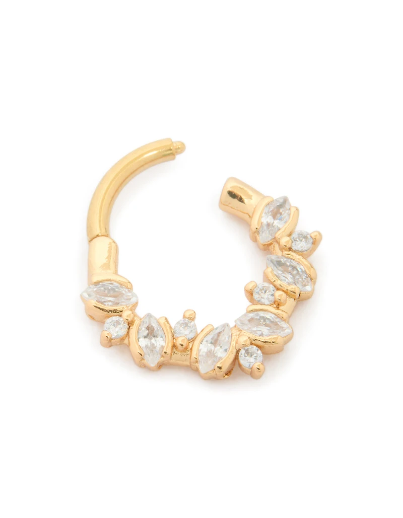 Anneau cliquant en détail en zirconie cubique en acier chirurgical plaqué or