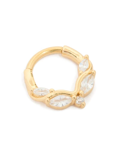 Anneau à clic en acier chirurgical plaqué or à 5 cubes en zircone