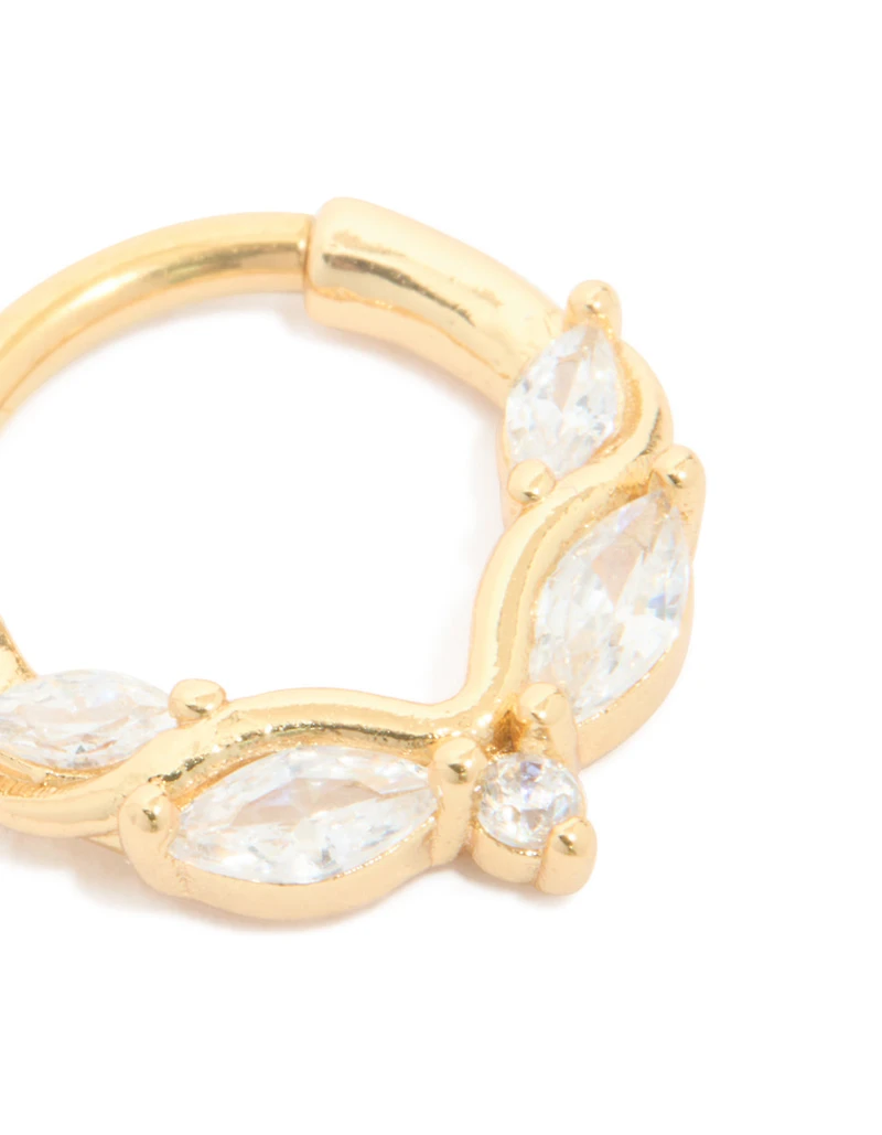 Anneau à clic en acier chirurgical plaqué or à 5 cubes en zircone