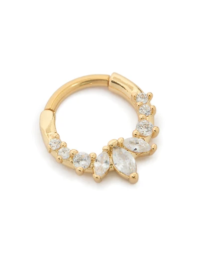 Anneau cliquant en zircone cubique transparent à gradient d’acier chirurgical plaqué or