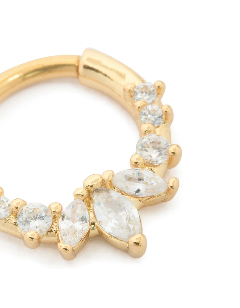 Anneau cliquant en zircone cubique transparent à gradient d’acier chirurgical plaqué or