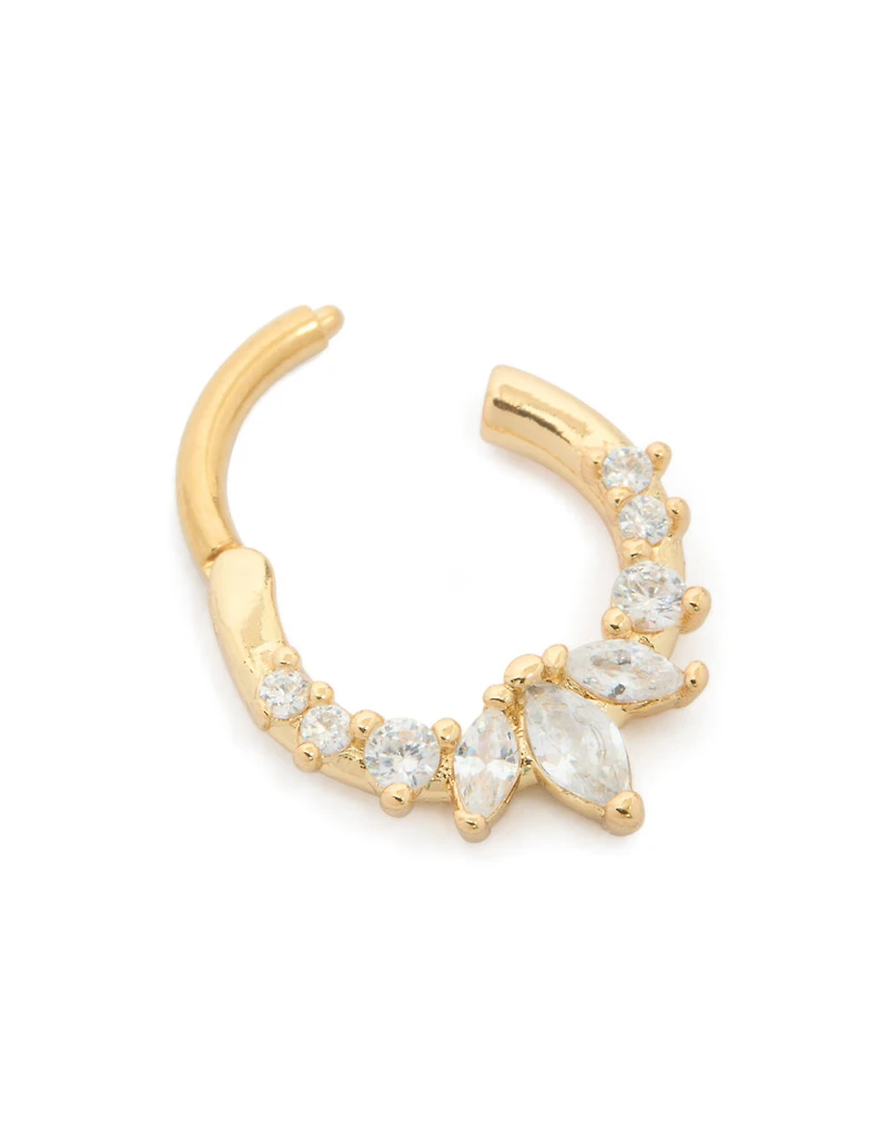 Anneau cliquant en zircone cubique transparent à gradient d’acier chirurgical plaqué or