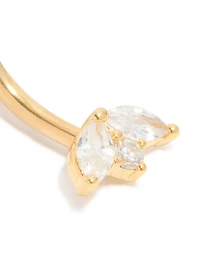 Gold Plated Surgical Steel Cubic Zirconia Trio Belly Bar
