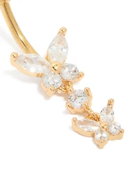 Gold Plated Surgical Steel Cubic Zirconia Double Butterfly Belly Bar