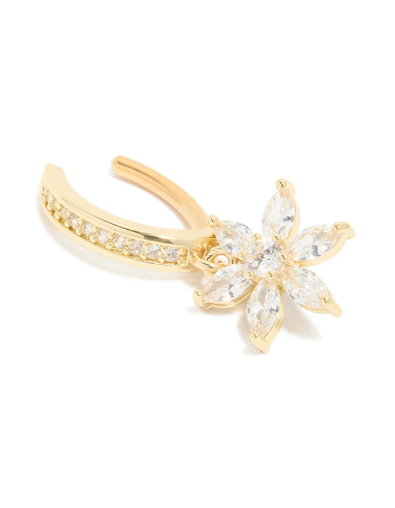 Gold Plated Surgical Steel Curved Cubic Zirconia Flower Belly Ring
