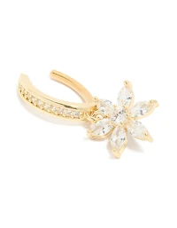 Gold Plated Surgical Steel Curved Cubic Zirconia Flower Belly Ring