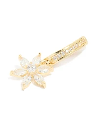 Gold Plated Surgical Steel Curved Cubic Zirconia Flower Belly Ring