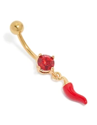 Gold Plated Surgical Steel Red Chilli Drop Belly Bar
