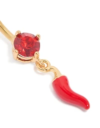 Gold Plated Surgical Steel Red Chilli Drop Belly Bar