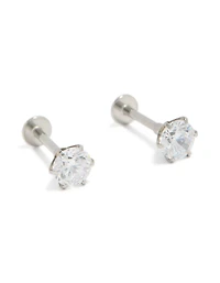 Surgical Steel Cubic Zirconia Round Flat Back Studs