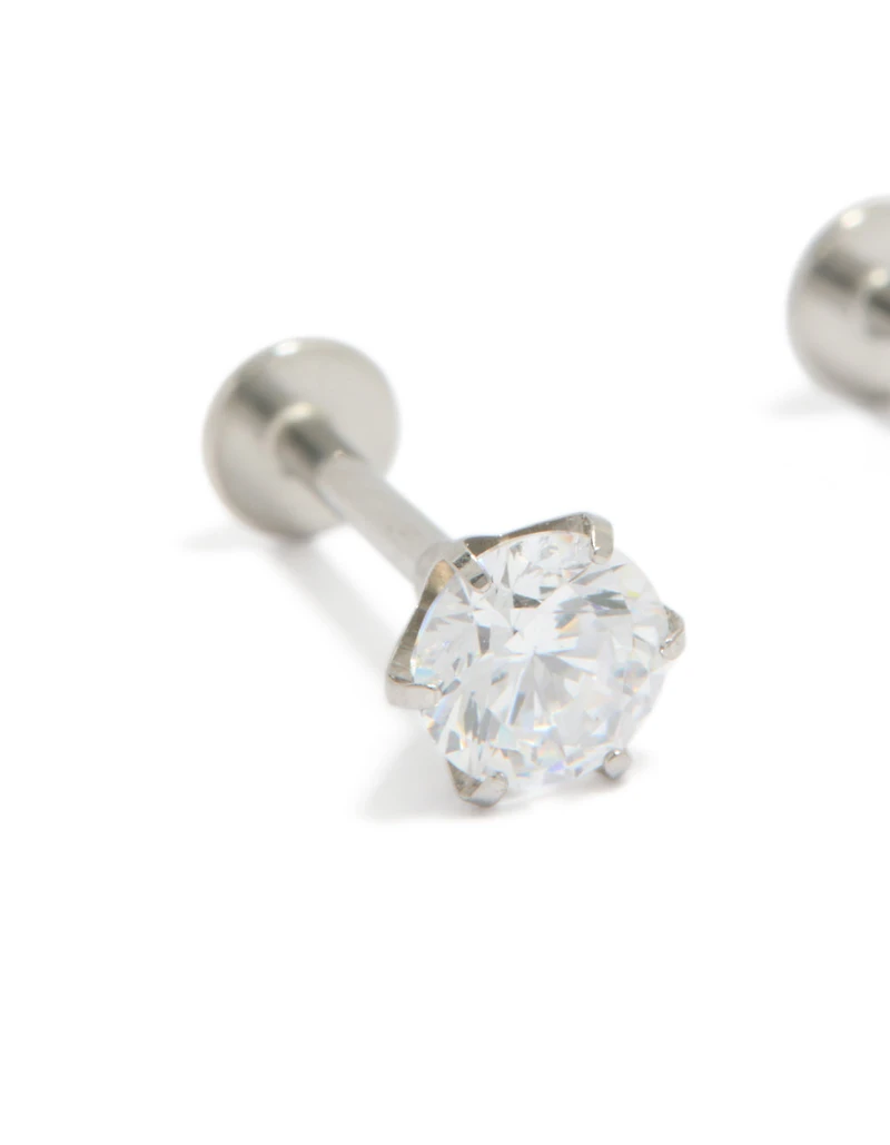 Surgical Steel Cubic Zirconia Round Flat Back Studs
