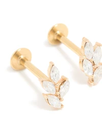 Gold Plated Surgical Steel Cubic Zirconia Mini Leaf Flat Back Earrings