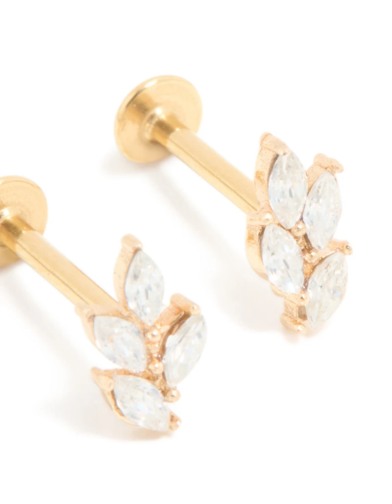 Boucles d’oreilles à dos plat en zircone en acier chirurgical cubique en acier doré