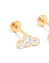 Gold Plated Surgical Steel Zirconia Bezel Trio Flat Back Studs