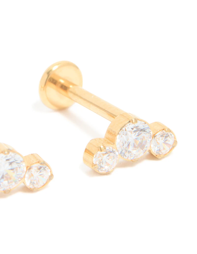 Gold Plated Surgical Steel Zirconia Bezel Trio Flat Back Studs