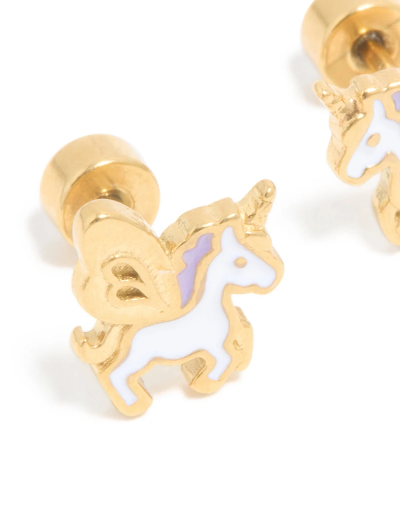 Clous plats plats en acier chirurgical licorne plaqué or pour enfants