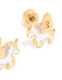 Clous plats plats en acier chirurgical licorne plaqué or pour enfants