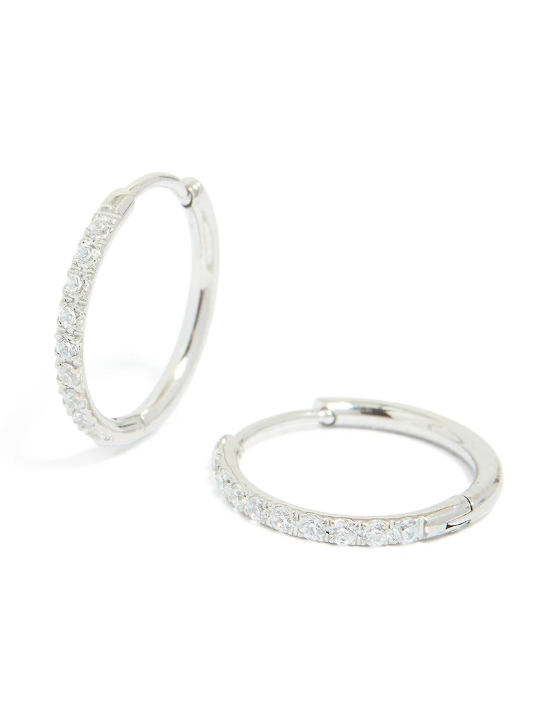 Surgical Steel Cubic Zirconia Classic Hoop Earrings 12 MM