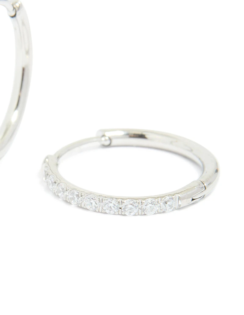 Surgical Steel Cubic Zirconia Classic Hoop Earrings 12 MM