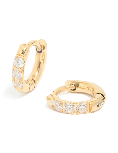 Gold Plated Surgical Steel Cubic Zirconia Classic Hoop Earrings 6 MM