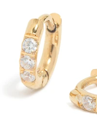 Gold Plated Surgical Steel Cubic Zirconia Classic Hoop Earrings 6 MM