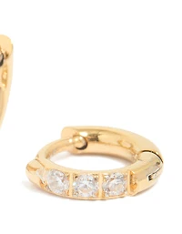 Gold Plated Surgical Steel Cubic Zirconia Classic Hoop Earrings 6 MM