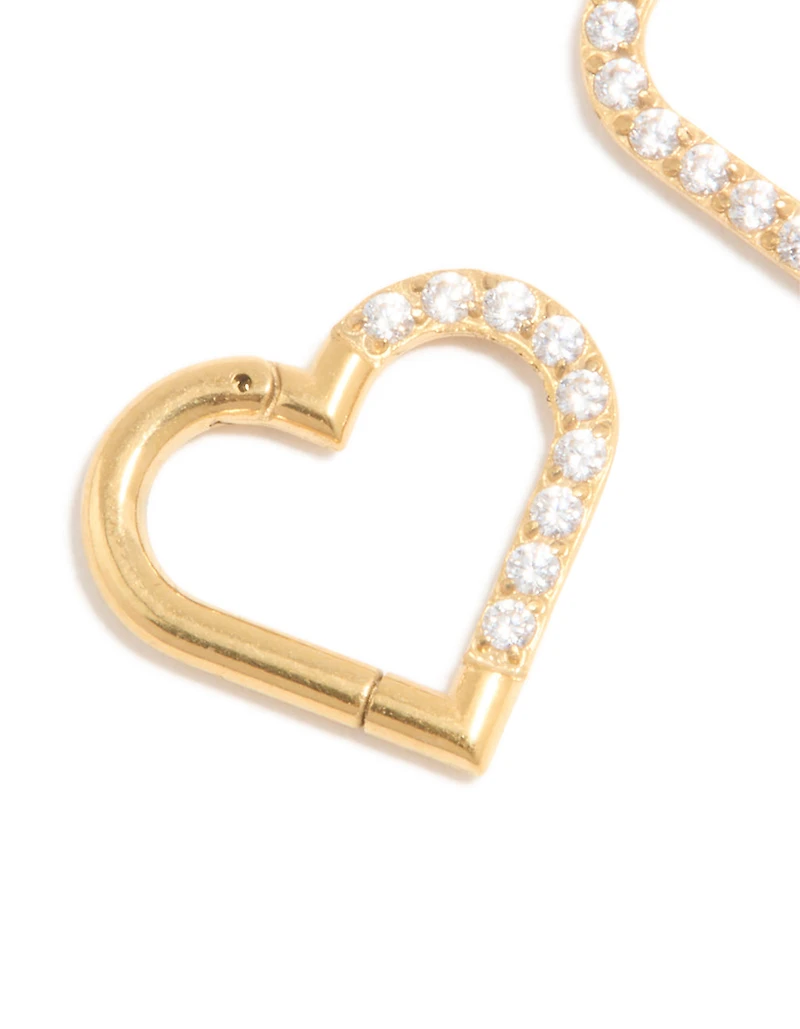 Gold Plated Surgical Steel Cubic Zirconia Fine Heart Sleeper Earrings