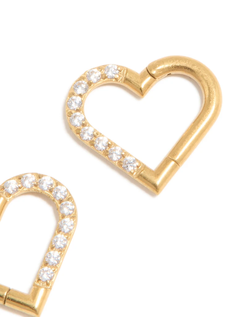 Gold Plated Surgical Steel Cubic Zirconia Fine Heart Sleeper Earrings