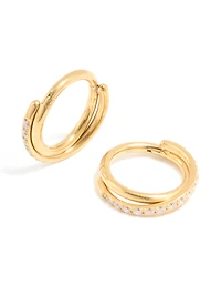 Gold Plated Surgical Steel Cubic Zirconia Crossover Double Sleeper Earrings